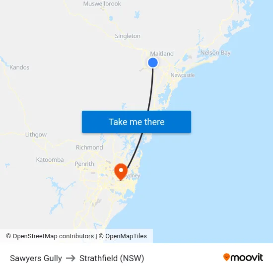 Sawyers Gully to Strathfield (NSW) map