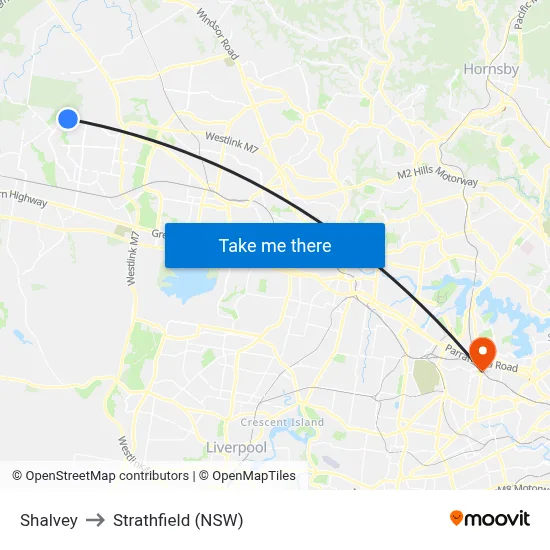 Shalvey to Strathfield (NSW) map