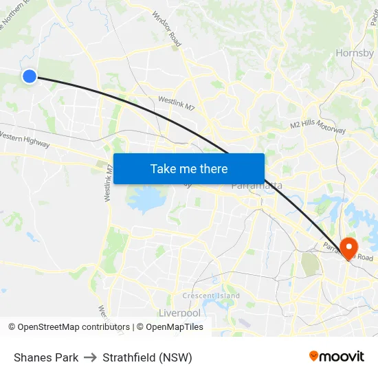 Shanes Park to Strathfield (NSW) map