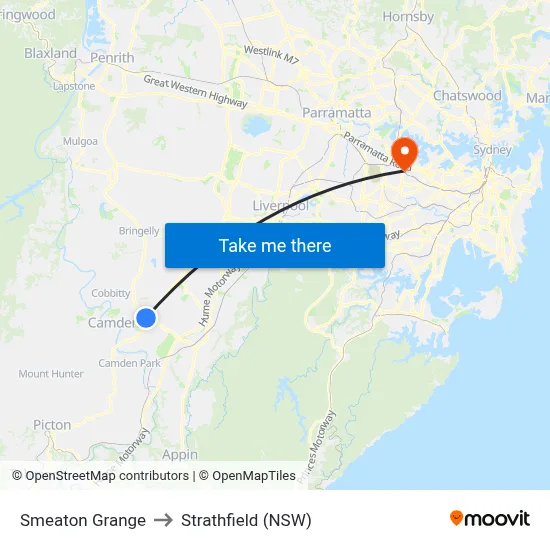 Smeaton Grange to Strathfield (NSW) map