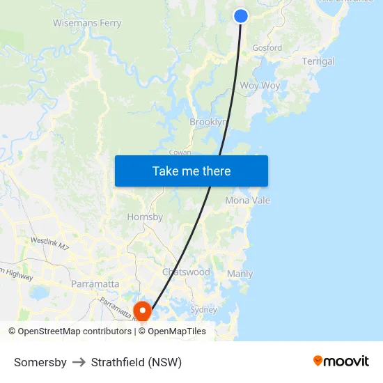 Somersby to Strathfield (NSW) map