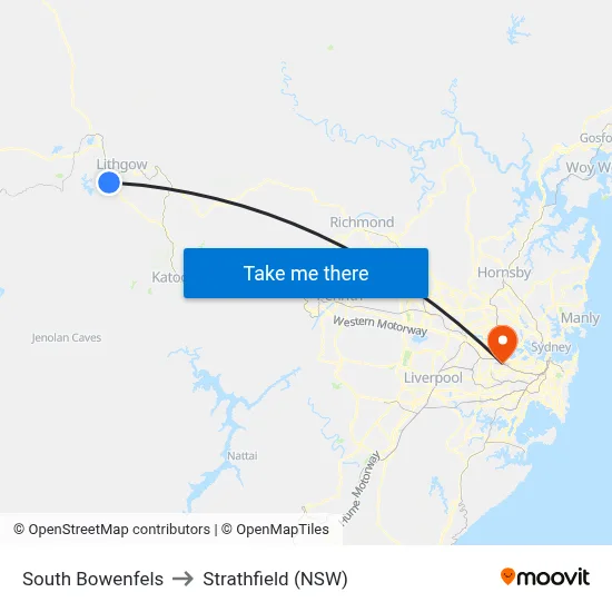 South Bowenfels to Strathfield (NSW) map