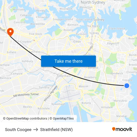 South Coogee to Strathfield (NSW) map