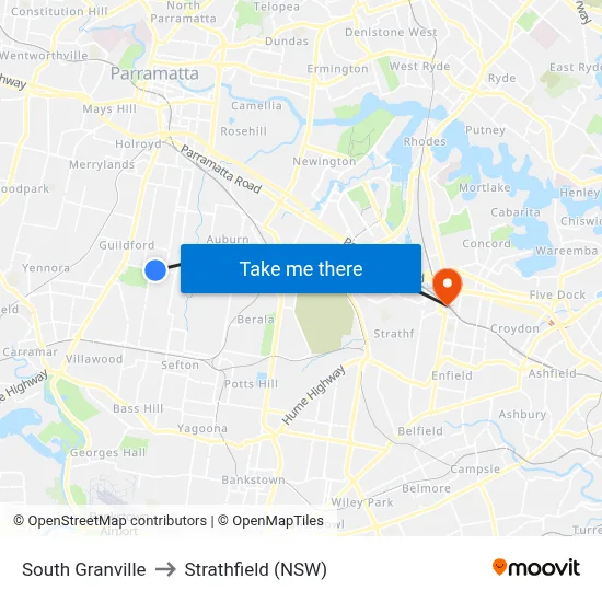South Granville to Strathfield (NSW) map