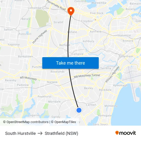 South Hurstville to Strathfield (NSW) map