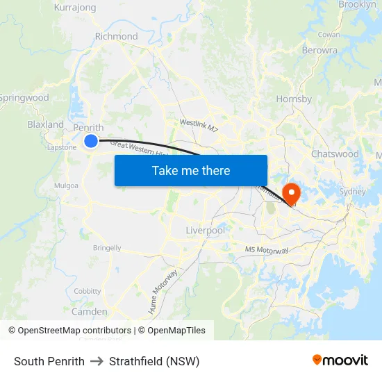 South Penrith to Strathfield (NSW) map