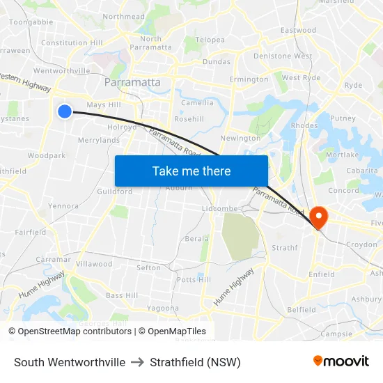 South Wentworthville to Strathfield (NSW) map