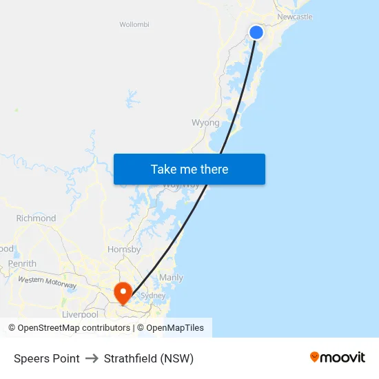 Speers Point to Strathfield (NSW) map