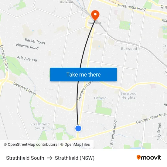 Strathfield South to Strathfield (NSW) map