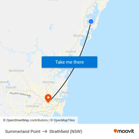 Summerland Point to Strathfield (NSW) map