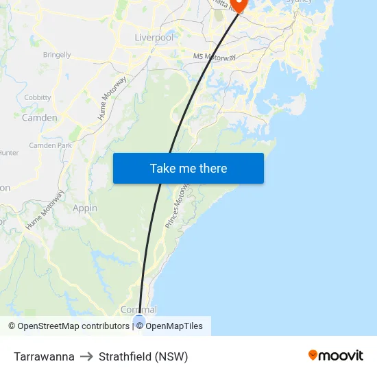 Tarrawanna to Strathfield (NSW) map