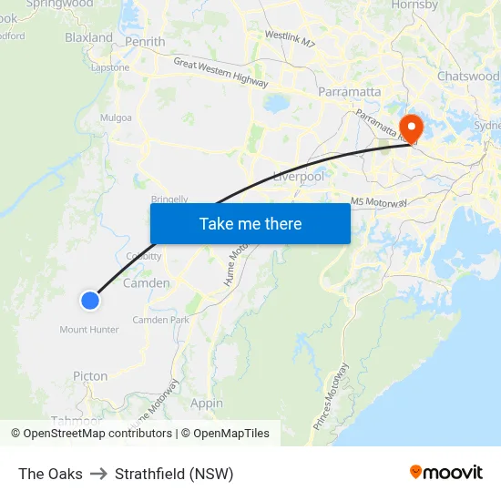 The Oaks to Strathfield (NSW) map