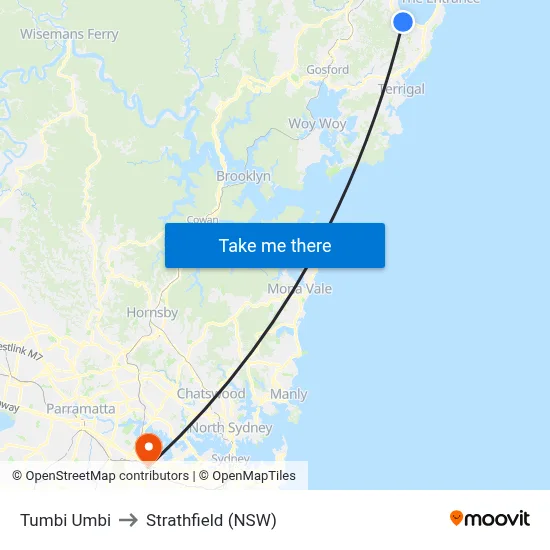 Tumbi Umbi to Strathfield (NSW) map