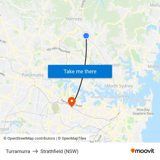 Turramurra to Strathfield (NSW) map