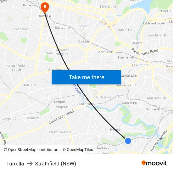 Turrella to Strathfield (NSW) map