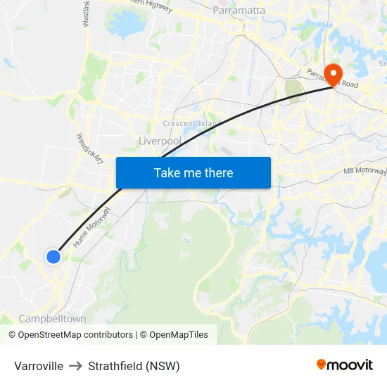 Varroville to Strathfield (NSW) map