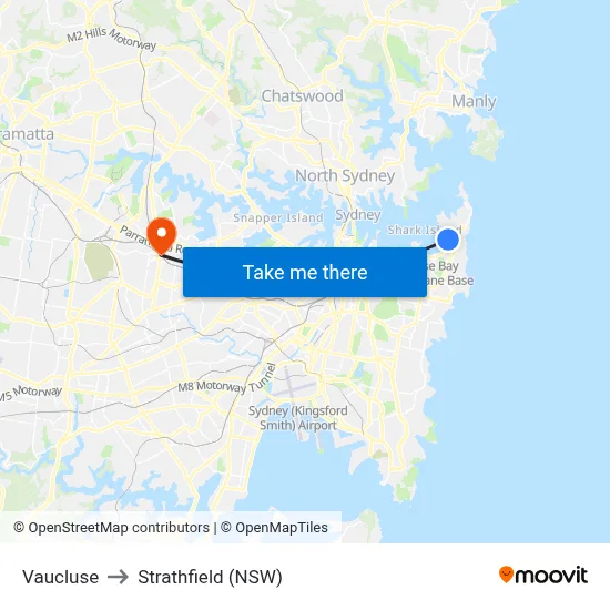 Vaucluse to Strathfield (NSW) map
