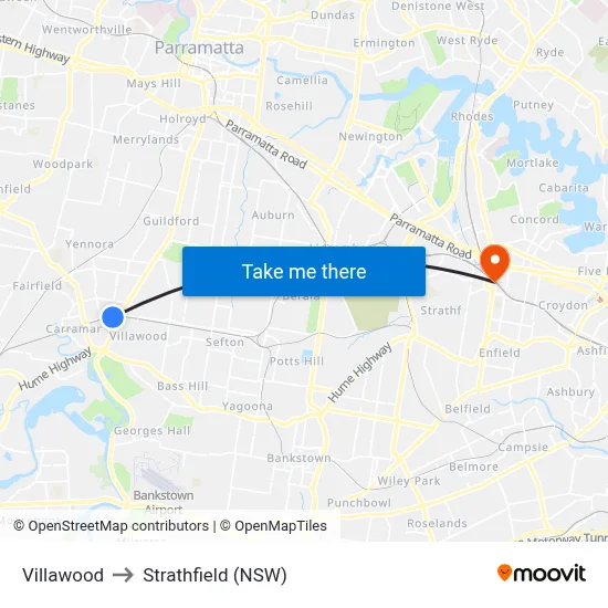 Villawood to Strathfield (NSW) map