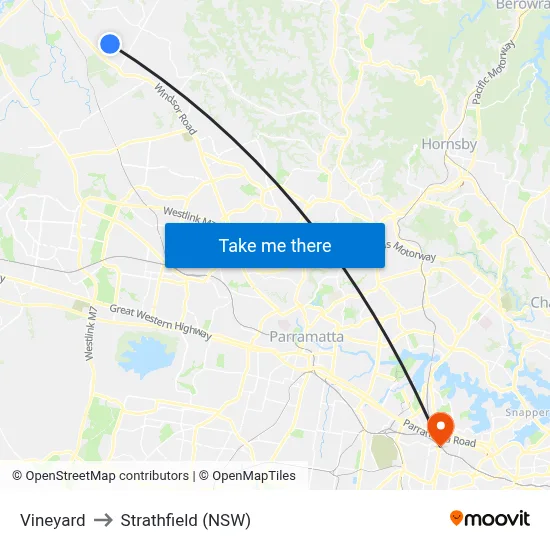 Vineyard to Strathfield (NSW) map