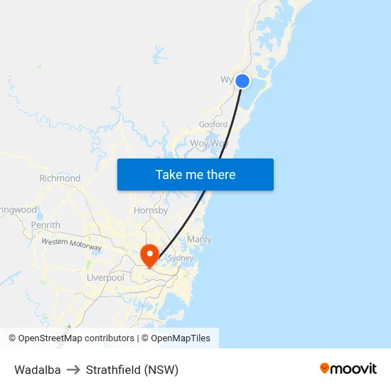 Wadalba to Strathfield (NSW) map
