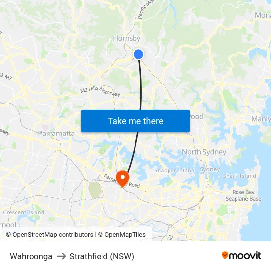 Wahroonga to Strathfield (NSW) map