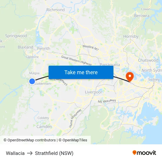 Wallacia to Strathfield (NSW) map