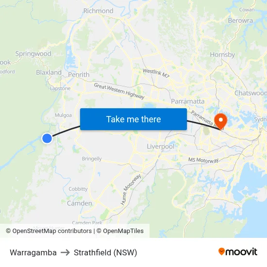 Warragamba to Strathfield (NSW) map