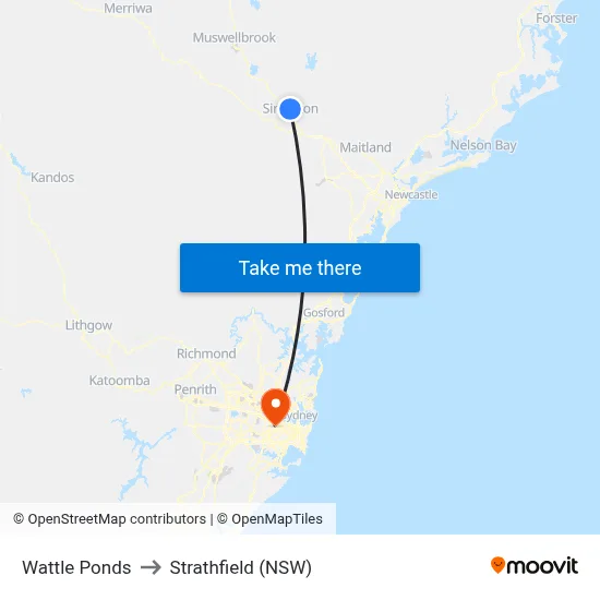 Wattle Ponds to Strathfield (NSW) map