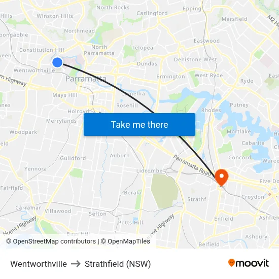 Wentworthville to Strathfield (NSW) map