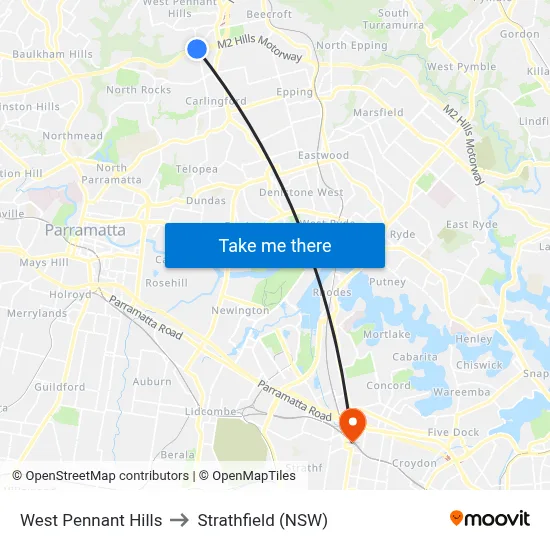 West Pennant Hills to Strathfield (NSW) map