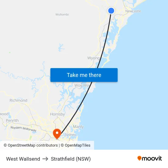 West Wallsend to Strathfield (NSW) map