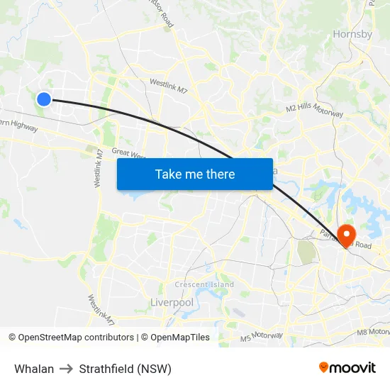 Whalan to Strathfield (NSW) map