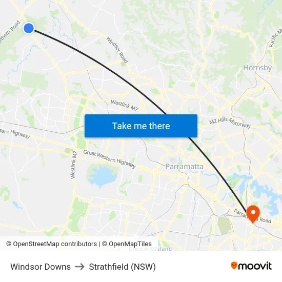Windsor Downs to Strathfield (NSW) map