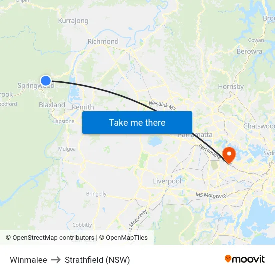 Winmalee to Strathfield (NSW) map