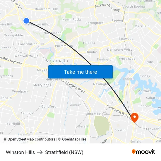 Winston Hills to Strathfield (NSW) map