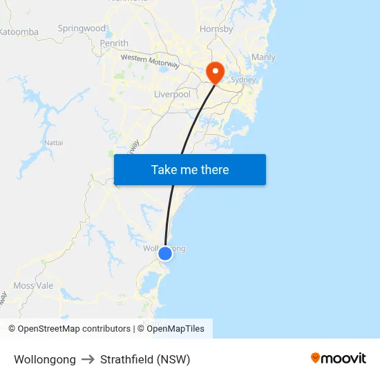 Wollongong to Strathfield (NSW) map