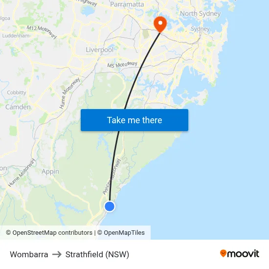 Wombarra to Strathfield (NSW) map