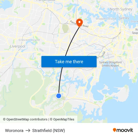 Woronora to Strathfield (NSW) map