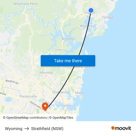 Wyoming to Strathfield (NSW) map