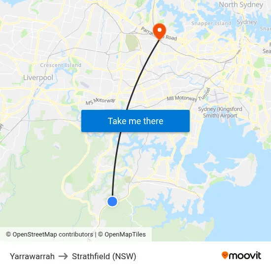 Yarrawarrah to Strathfield (NSW) map