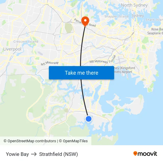 Yowie Bay to Strathfield (NSW) map
