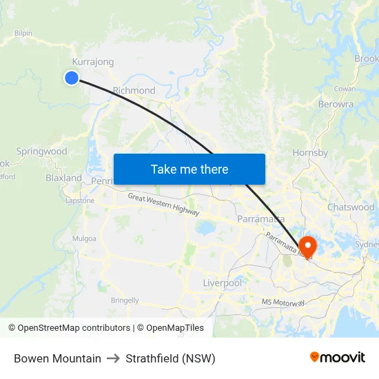 Bowen Mountain to Strathfield (NSW) map