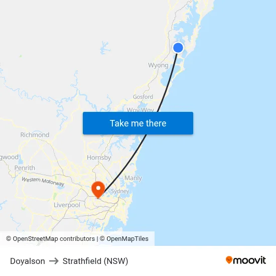 Doyalson to Strathfield (NSW) map