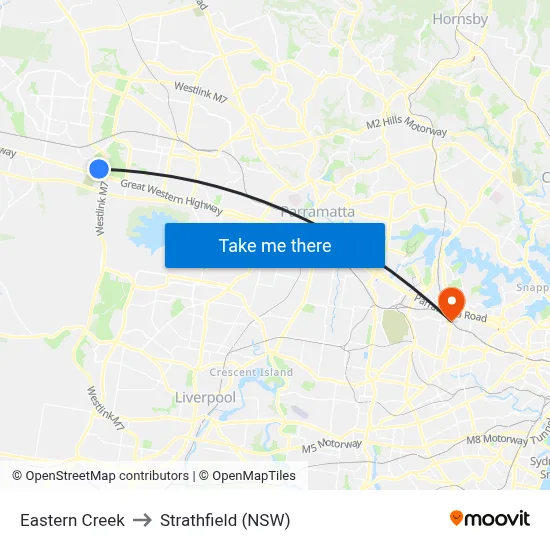 Eastern Creek to Strathfield (NSW) map