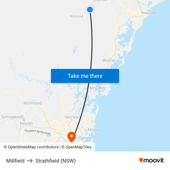 Millfield to Strathfield (NSW) map