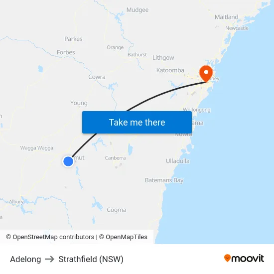 Adelong to Strathfield (NSW) map
