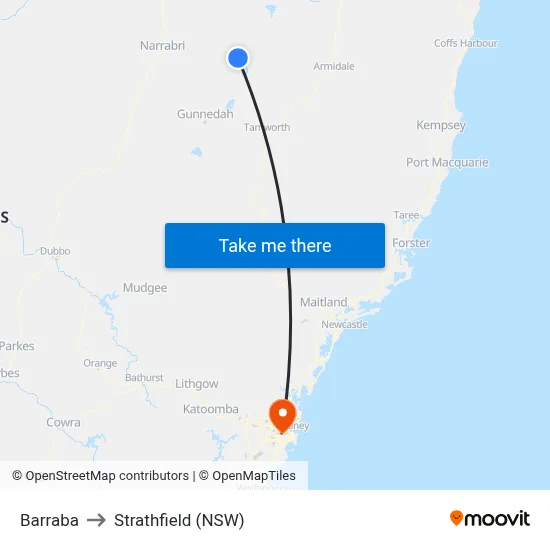 Barraba to Strathfield (NSW) map