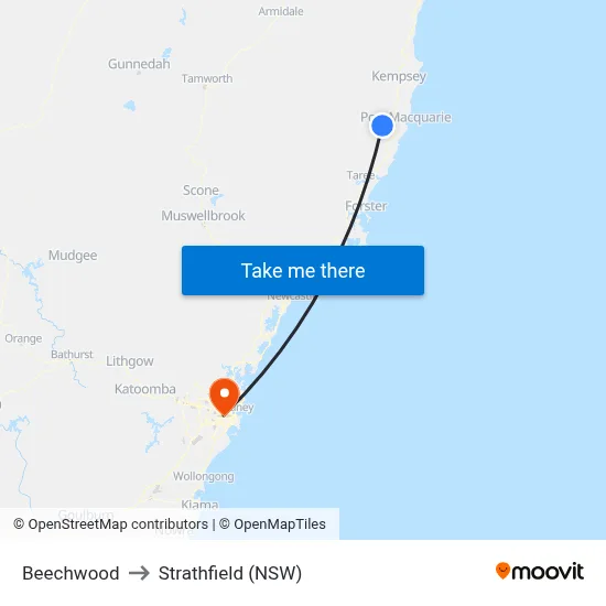 Beechwood to Strathfield (NSW) map