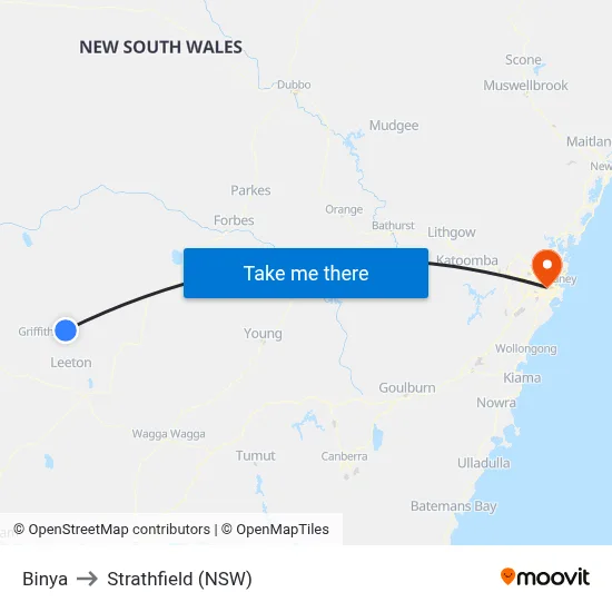 Binya to Strathfield (NSW) map