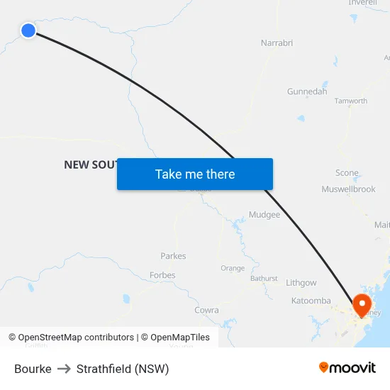 Bourke to Strathfield (NSW) map